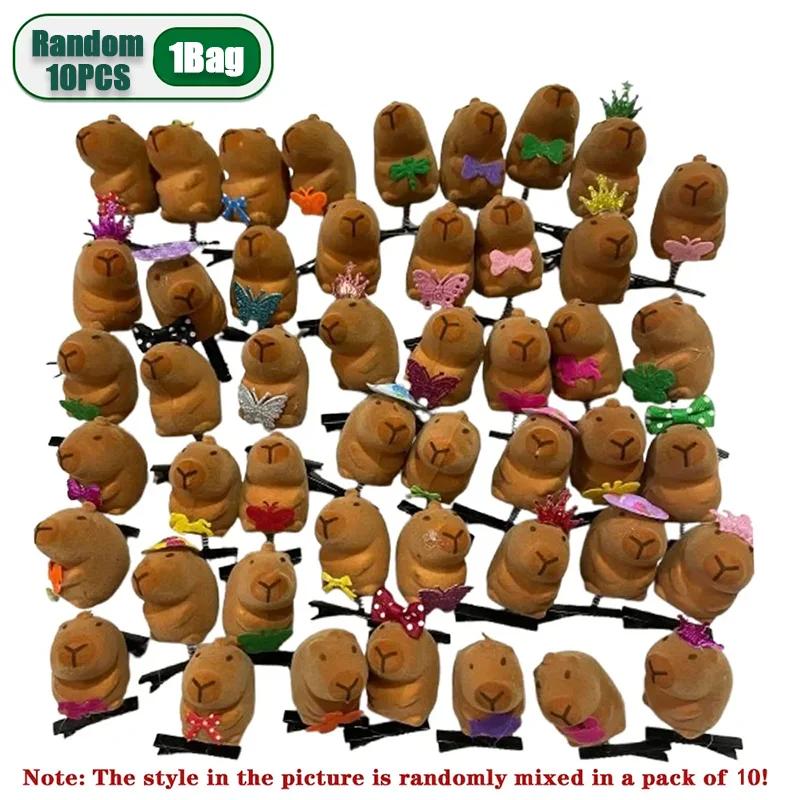 

100PCS Kawaii Hair Clip Fashion Children Bow 3D Capybara Animal Plush Hairpin Funny Style Duckbill Clips Headdress Gifts