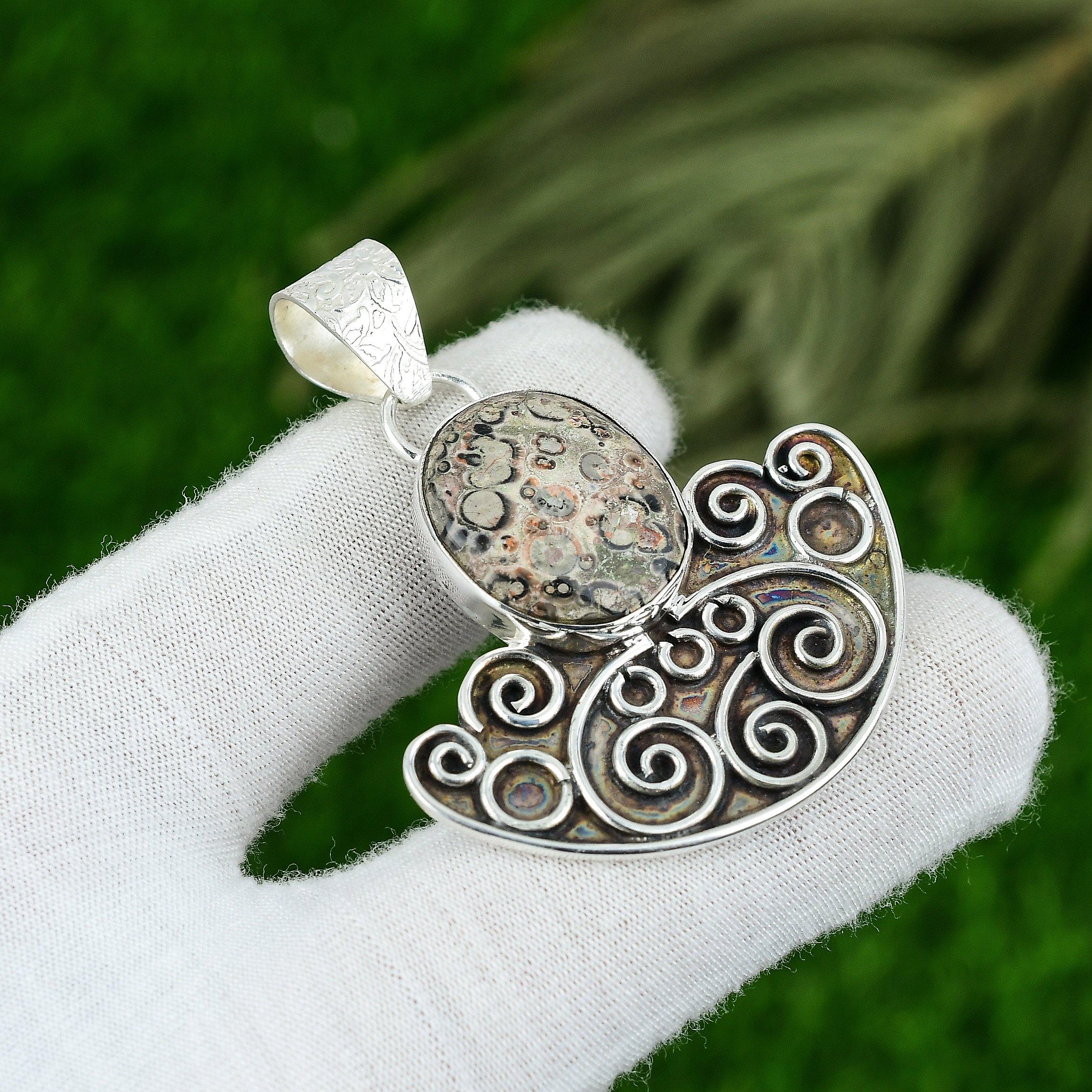 

925 Silver Oval Ocean Jasper Gemstone Bezel Mother Trendy Unique Wedding Pendant