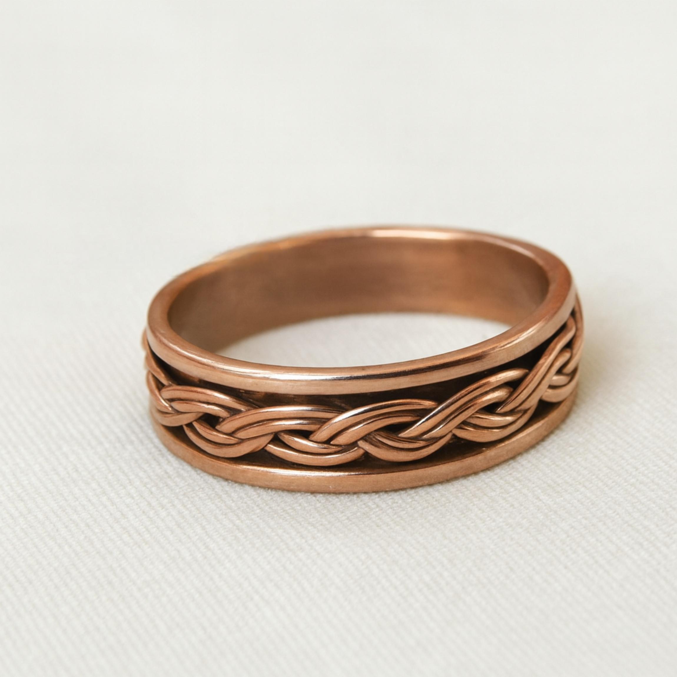 

Pure Copper Braided Spinner Ring, Rustic Textured Woven Band Ring, Handmade Meditation Ring 7.5 медный