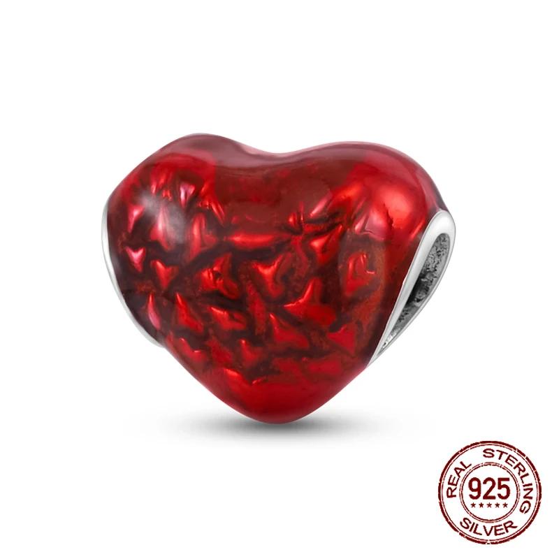 Red Color Series Charms Beads Copper Blood Heart Love Car Strawberry Fruit Dangle Fit Original Bangle Bracelet Diy Jewelry