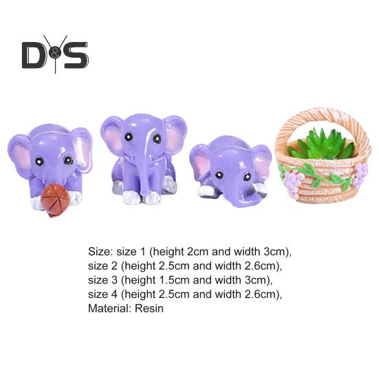 4Pcs Elephant Figurine Exquisite Realistic Resin Micro Landscape Decor Animal Miniature