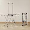 Folding Clothes Drying Rack with 5 Adjustable Wings and 4 Shoe Racks, Stainless Steel, Silver