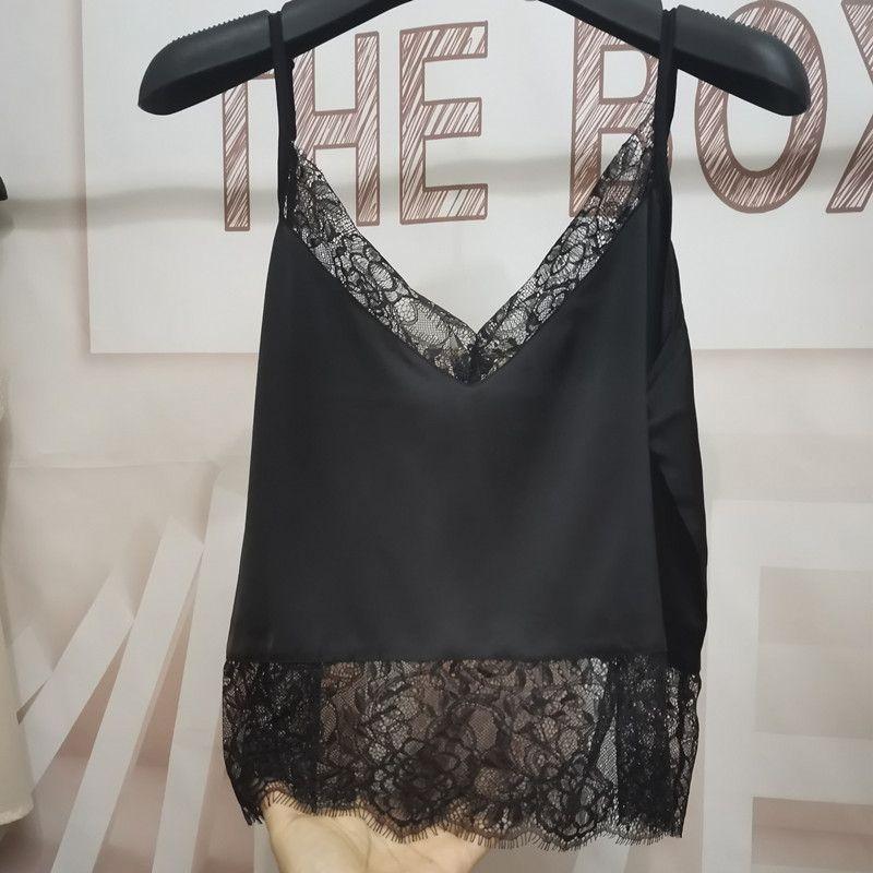 

Красивая спинка атлас женский летний V-образный вырез сексуальный самый продаваемый кружево Black XL(60.00 kg-67.50 kg)