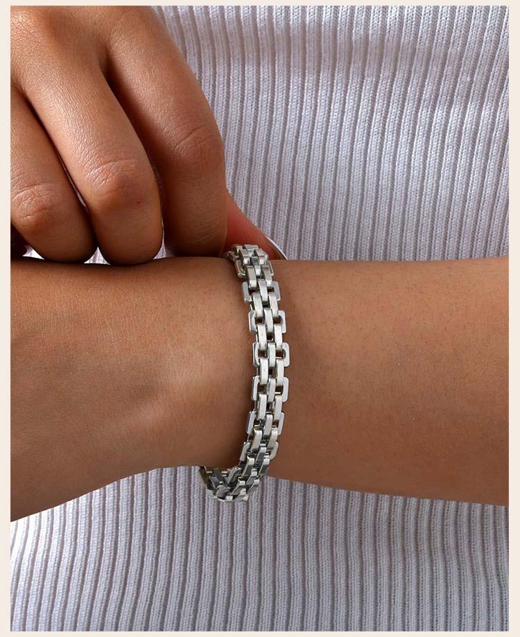 Watchband Statement Chain Bracelet for Women, Bold Strap Chain Bracelets, Stainless Steel Links Wristband