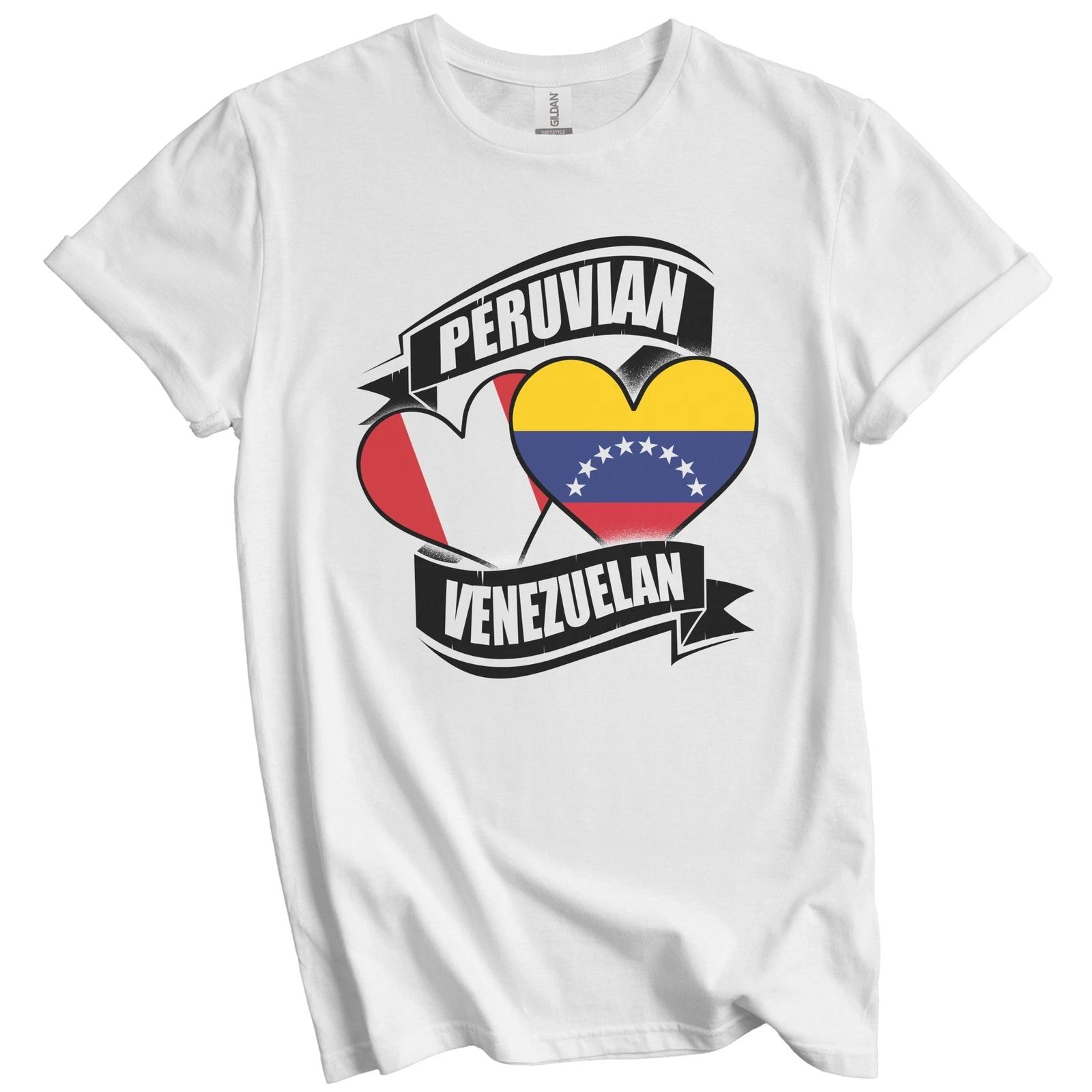 Peruvian Venezuelan Hearts Peru Venezuela Flags T-Shirt 4XL