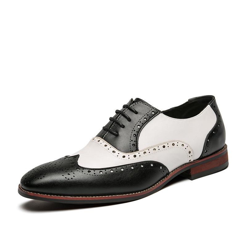 Męskie Retro Brytyjskie Skórzane Buty Brogsy - Blok Kolorystyczny Casualowe Buty Eleganckie na Wesela i Sesje Fotograficzne, Dostępne w Dużych Rozmiarach