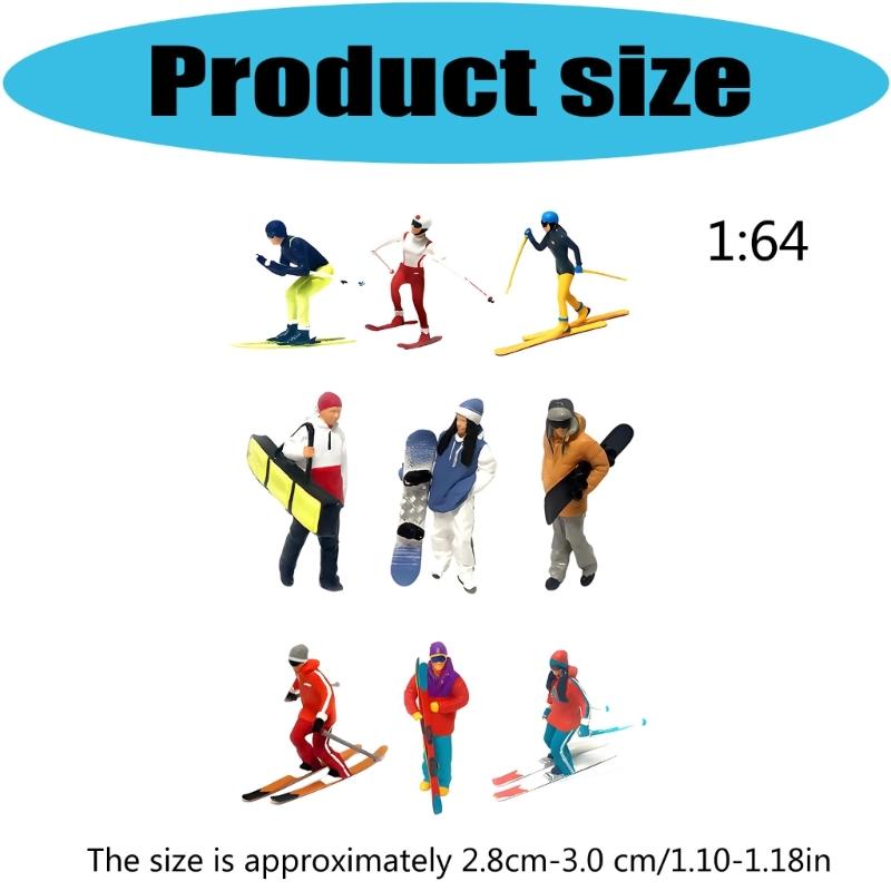 1:64 Scale Hand Painted Figure Miniature People for Dioramas Props,Photography Collector Skiing People Figure Models