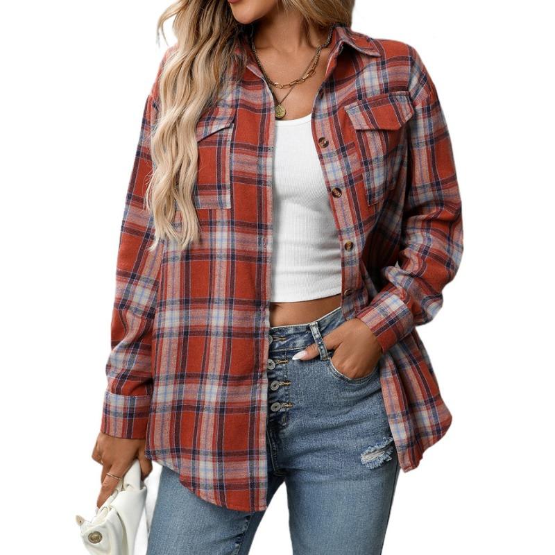 Women S Loose Fit Long Sleeve Plaid Casual Shirt