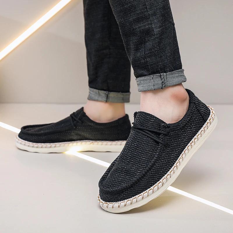 Summer Breathable Linen Woven Fisherman Shoes Lazy Shoes Lightweight Non-slip Wear-resistant Men's Loafers