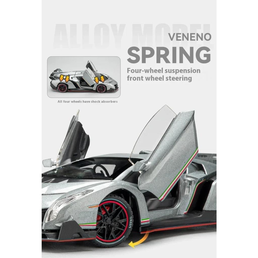 1/24 Lamborghini Poison Veneno Car Alloy Car Diecast Metal Model Sound Light Pull Back Toy Collect Gift Box Ornaments Kids Toys