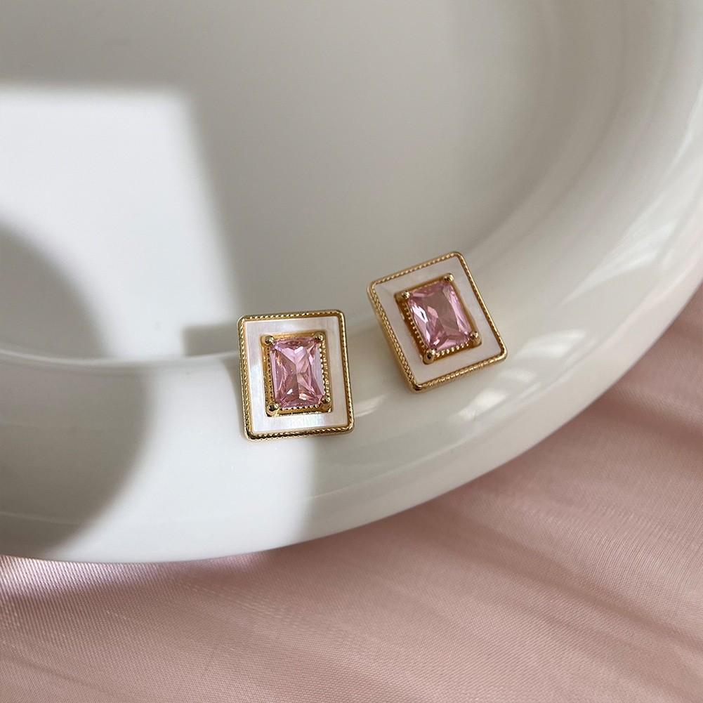 Pink Zircon Heart Bow Earrings for Women with Silver for Everyday Wear