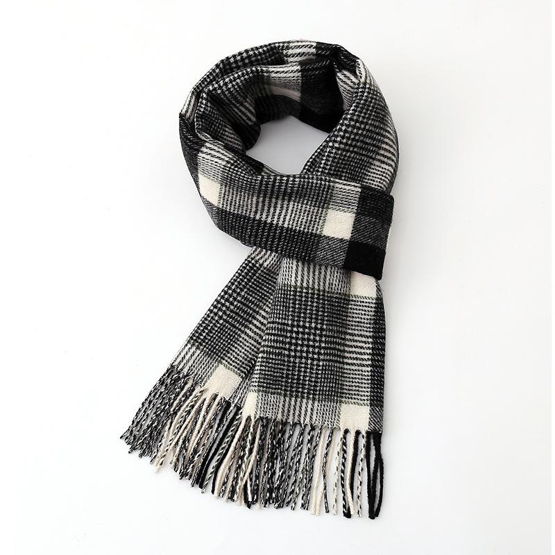 Luxury Autumn Winter Korean Plaid Scarf Women Thickening Warm Tassel Shawl Cashmere Muffler Fashion Designer Scarves