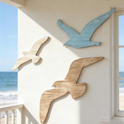 3 Pcs Wood Seagull Wall Decor Nautical Beach Coastal Theme Small Sea Birds Wall Art Lake House Ocean Wall Sculpture for Home Bathroom