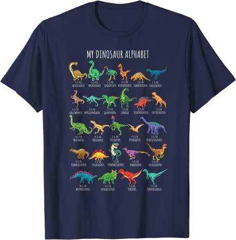 Types of Dinosaurs Alphabet AZ ABC Dino Identification TShirt Cute TRex Dinosaur Lover Graphic Tee Tops Lovely Gifts for Son