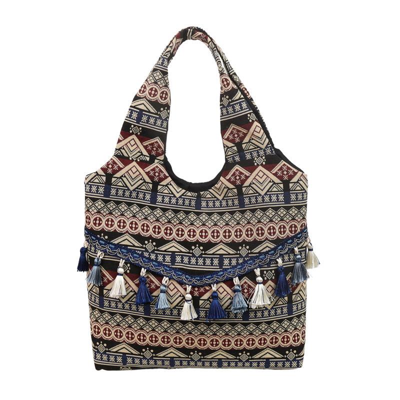 Vintage Ethnic Style Womens Shoulder Bag With Suede Tassels For Daily Use