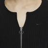 Nike Sportswear Chill Knit Solid Zip V-Neck Slim Ribbed Long Sleeve Sweater Women Tops Black FN3683-010