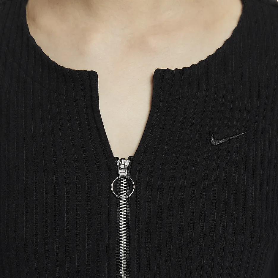 Nike Sportovní oblečení Chill Knit Jednobarevný Svetr s V-výstřihem na zip Slim Žebrovaný s dlouhým rukávem Dámské topy Černá FN3683-010
