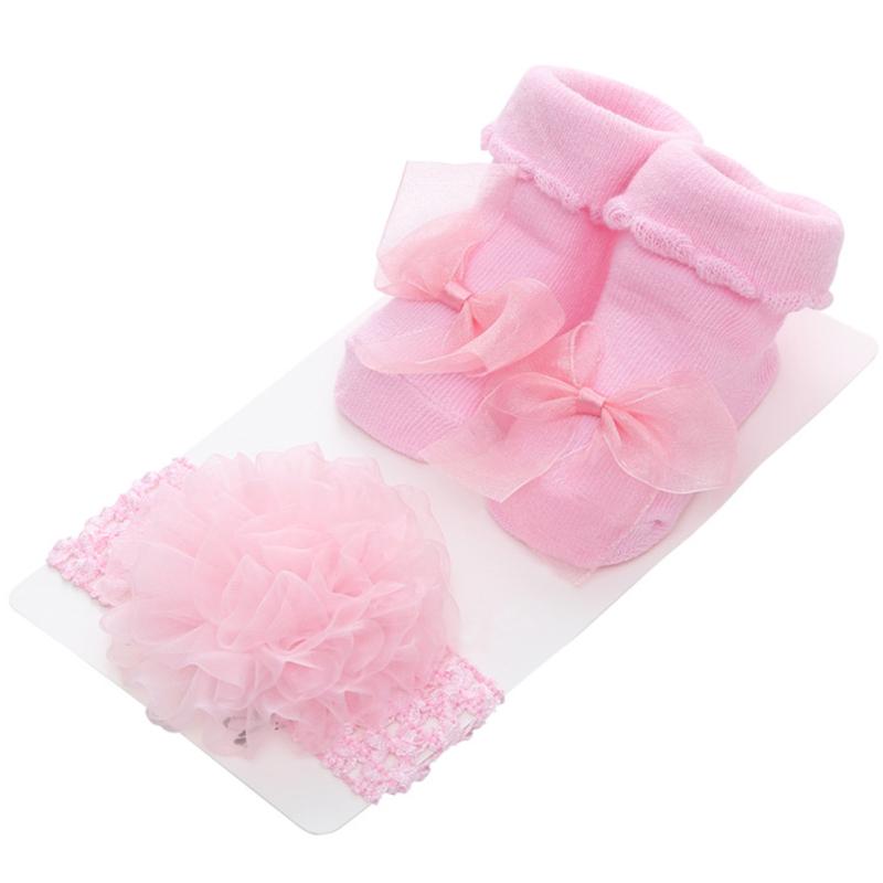 Infant Sweat-absorbent Socks+Flower Headband Sets Princess Baby Girl Baby Shower Gifts