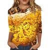 Women's Casual Three Quarter Sleeve Round Neck Top Oktoberfest Beer Print Lightweight Comfortable Fit Pullover Shirt
