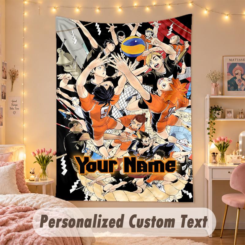 Benutzerdefinierter personalisierter Wandteppich, Haikyuu-Druck, benutzerdefinierter Text mit Namen, Wanddekoration zum Aufhängen für das Schlafzimmer