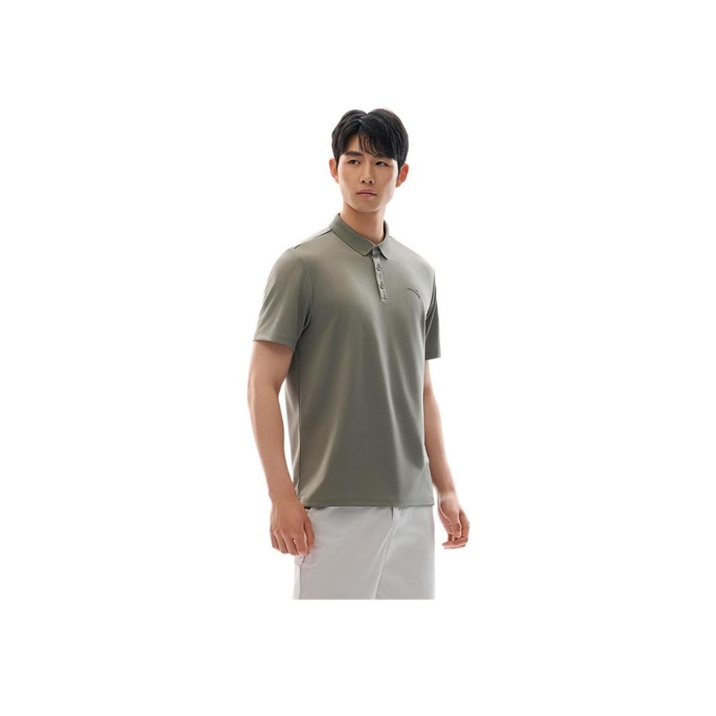 Anta Série de Treino Cor Sólida Absorvente de Umidade Respirável Casual Camisa Polo Masculina tops Preto 952427121-5