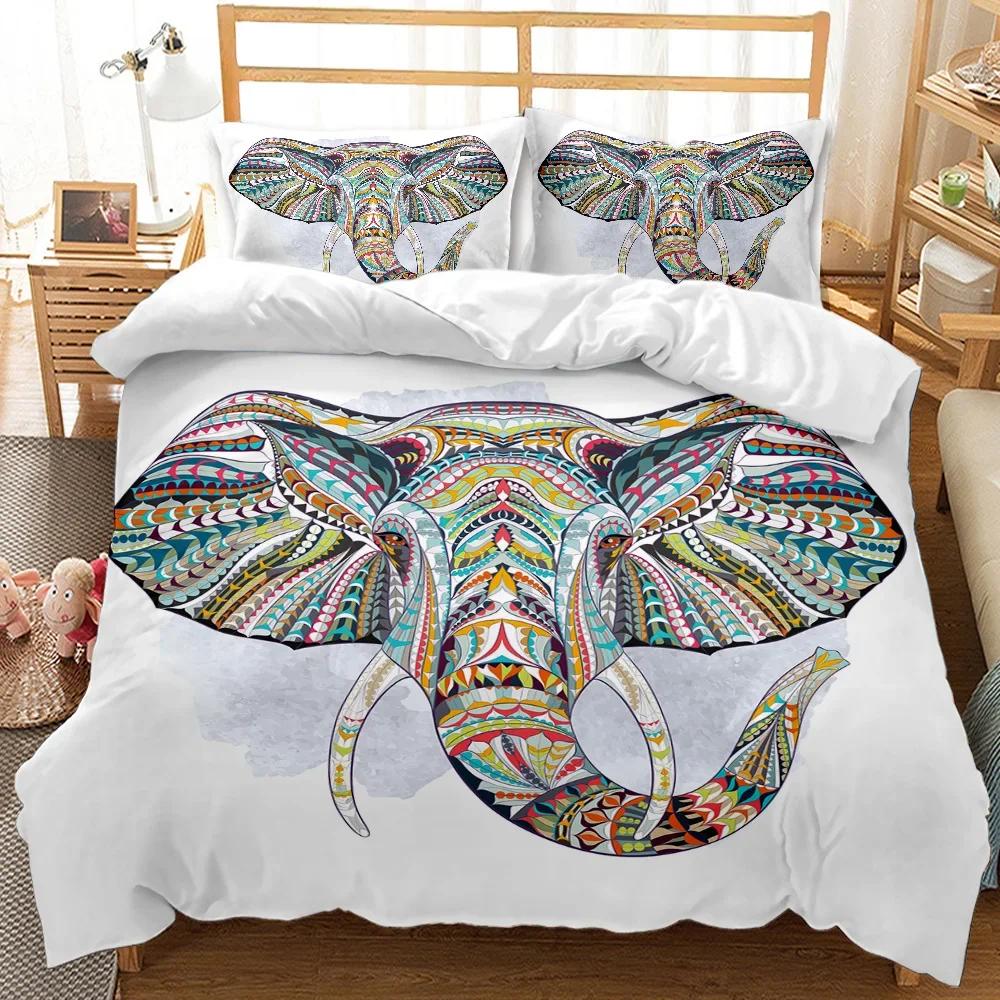 2/3 Piece Bohemian Elephant Mandala Pattern Bedding Set Boho Duvet Cover Queen King Size Quitl Cover Polyester Comforter Cover
