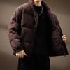 Men's High-End Fluffy White Duck Down Jacket: Thick, Warm, Stand Collar, Loose Fit for Winter