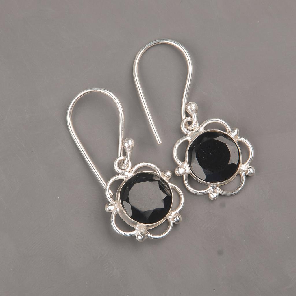Black Onyx Gemstone 925Sterling Silver Jewelry Handmade Earrings 1.40" For Her EE-56-18