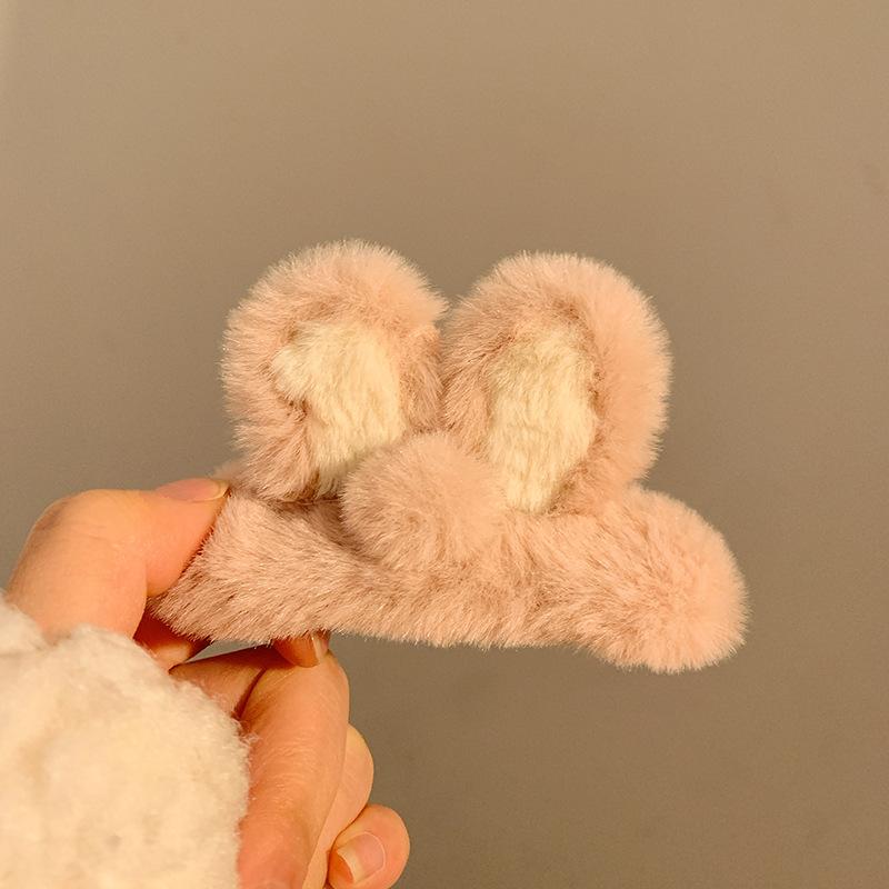 1pc Pink Furry Rabbit Ear Hair Clip, Women's Furry Hair Clip, Bangs, Side Clips, Hair Accessories, New Winter Hair Grab