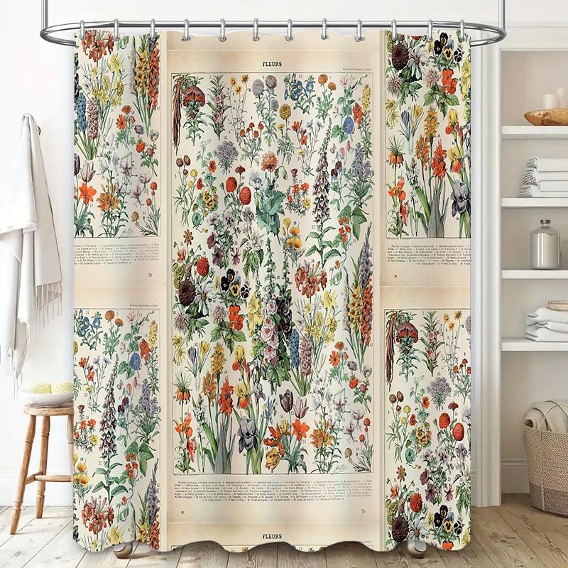 Vintage Blumen-Duschvorhang Botanisches Blumenmuster Badezimmer-Dekor Rustikales Bauernhaus Natur-Hintergrund Waschbare Vorhänge