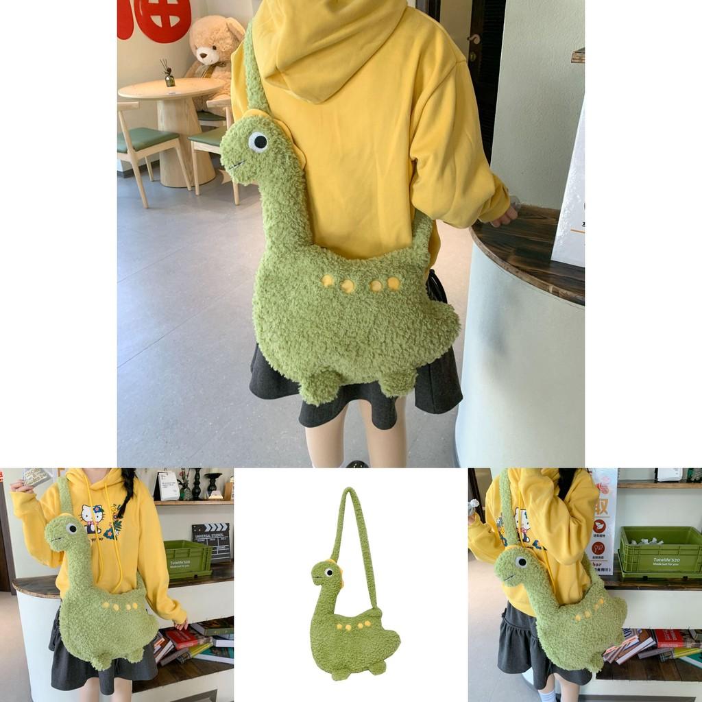 Cute Dinosaur Plush Crossbody Bag For Girls Handheld Toy Style With Elliptical Shape And Zipper
