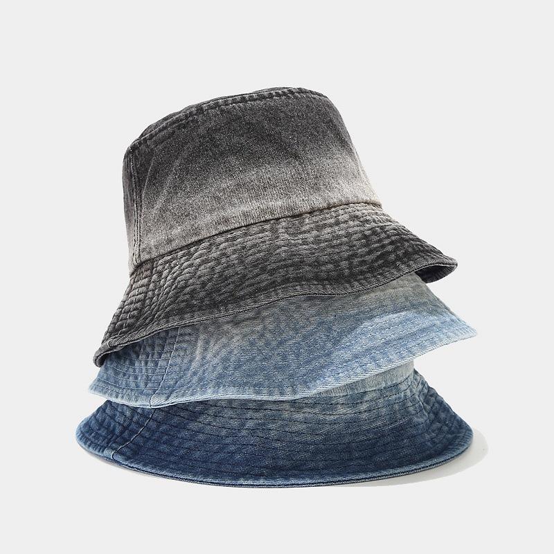 Denim Bucket Hat New Contrasting Color Washed Retro Basin Hat Women's Tide Spring and Summer Outdoor Sun Protection Hat