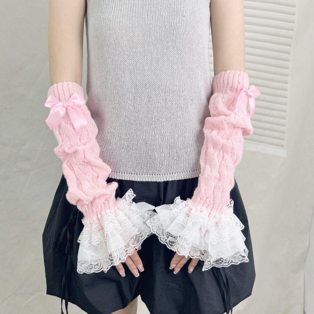 Knitted Wrist Sleeves Fingerless Anime Gloves Goth Elbow Mittens  Harajuku Style