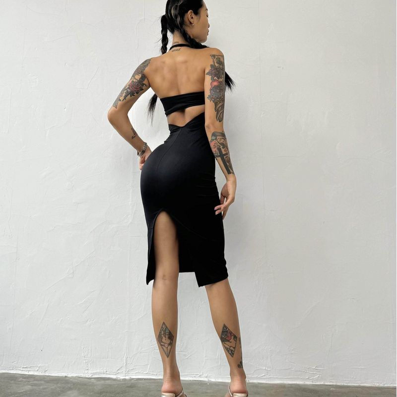 

Rgnana Fashion Fitness Athleisure Dress Female Halterneck Beauty Back Sexy Bodycon Dress Cloud Feeling Breathable High Elastic Black S