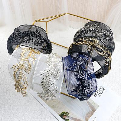 Aesthetic Hair Accessories Wind Beaded Simple Temperament, Bridal Hair Accessories Mesh Breathable Wide-Edge Headband Hair Accessories