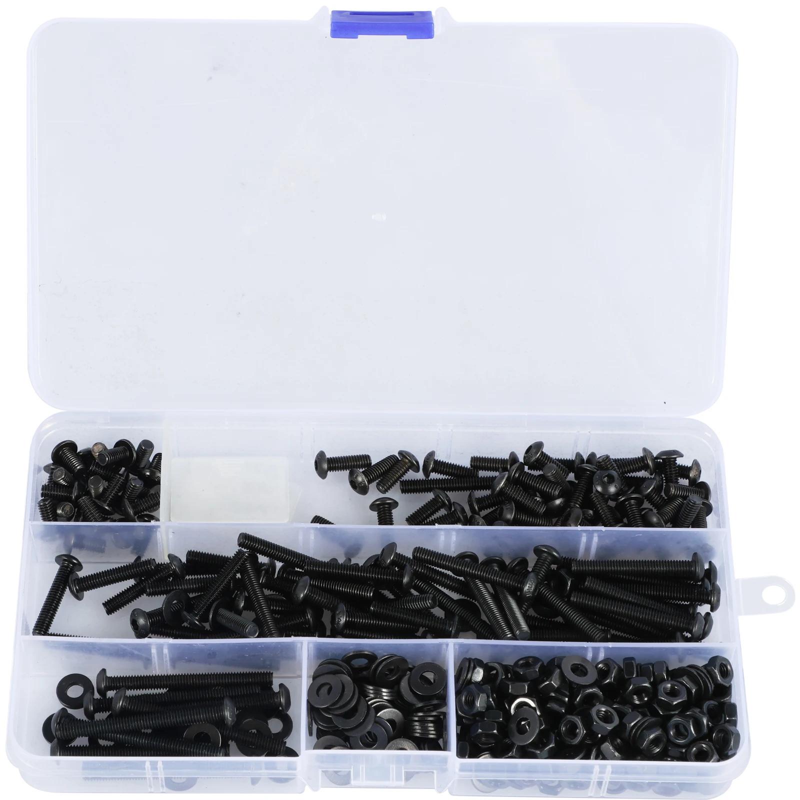 

418 шт. комплект гаек и болтов M4 с метрической резьбой, многофункциональные винты с круглой головкой и шестигранным углублением под ключ с шайбами для украшения дома чёрный