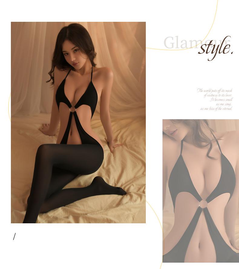 Sexy Halterneck Strappy Backless Open Crotch Bodysuit Lingerie Set 1635
