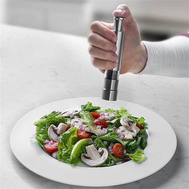 Novelty Thumb Push Pepper Mill Portable Salt Mill Manual Pepper Mill Salt Shaker Stainless Steel Spice Grinder Barbecue Kitchen