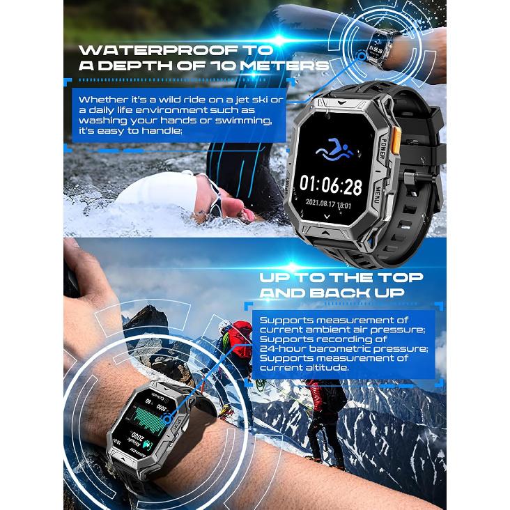 Smart Watch Answer/Make Calls Compass Barometer 1000mAh Extra-Long Battery Rugged 100+ Sports Modes Outdoor Military 2.13 inch AMOLED Smart Watches