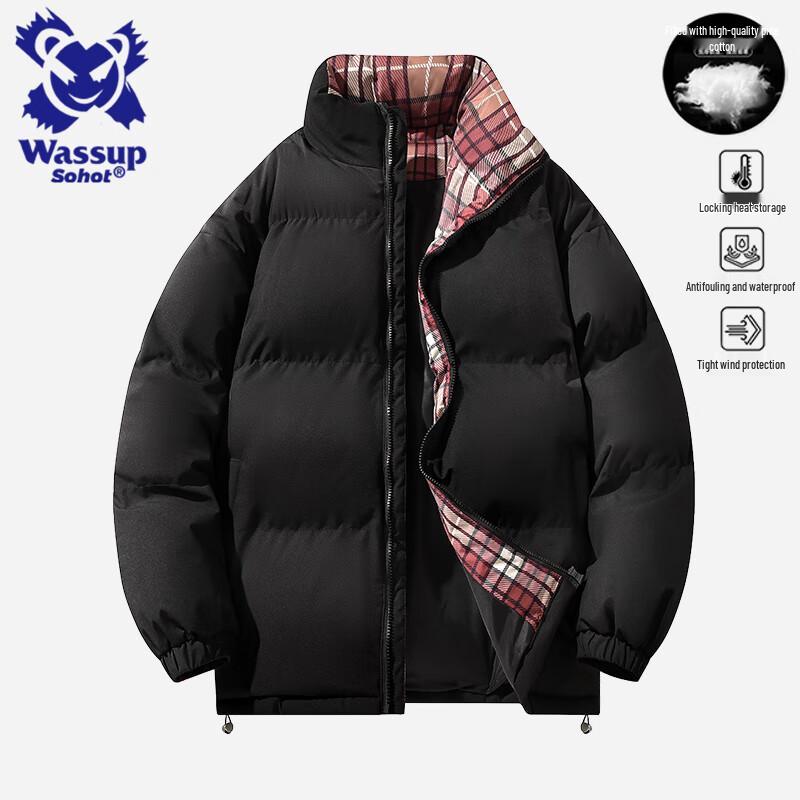 Wassup Sohot Unisex Winter Plaid Puffer Jacket