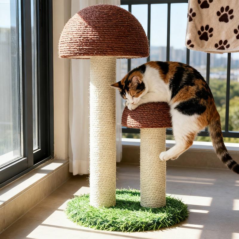 Cat Grab Column Post Sisal Material Wear-resisting PetsToy Catt Training Supply Accessory 2 Cute Mushroom Shape Cat Scratching