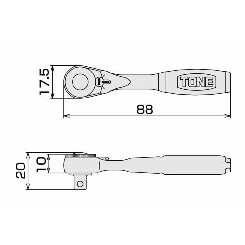 TONE Compact Short Ratchet Handle (Hold Type) RH2CHS Drive Angle 6.35mm (1/4")