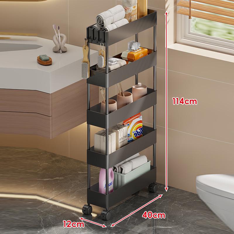 Compact Bathroom Trolley: Slim Floor-Standing Storage Rack for Narrow Spaces and Toilet Side