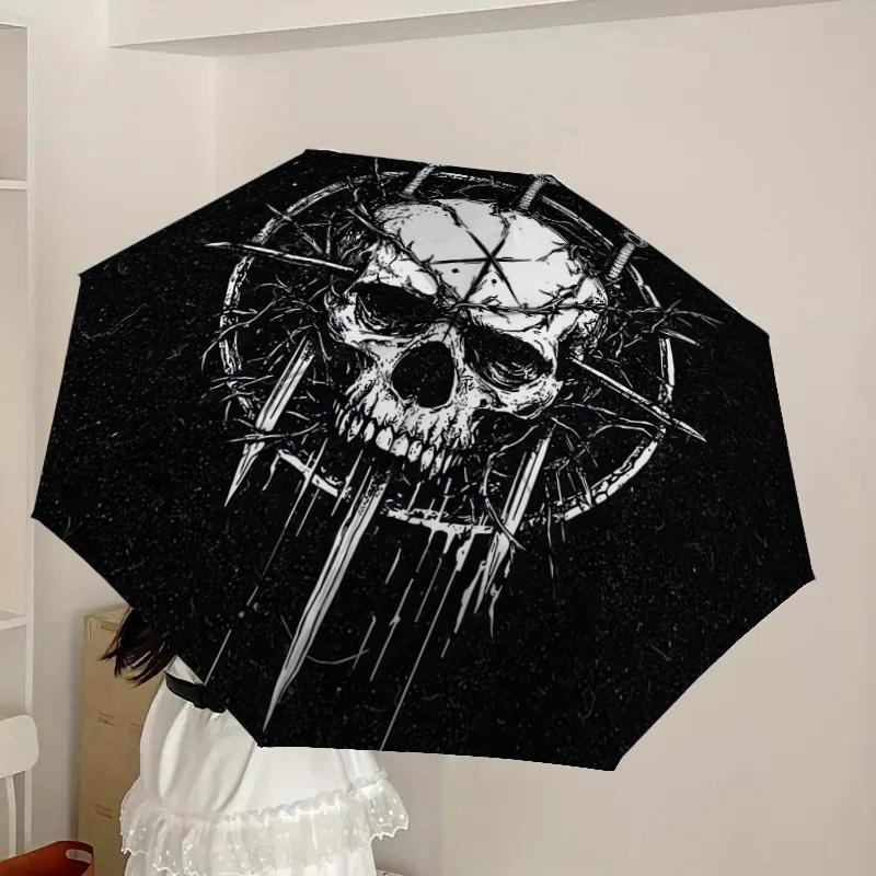 1pc Skull with Crown of Thorns Umbrella with Plastic Handle,Suitable for All Seasons Home Travel Outdoor UmbrellaDD1446