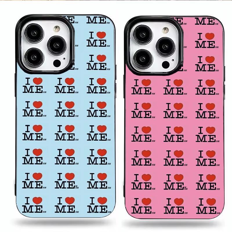 Korean Creative Blue Pink I Love Myself Phone Case For iPhone 17 Air 16 15 14 Plus 13 12 11 Pro Max Matte Shockproof Cover Capa