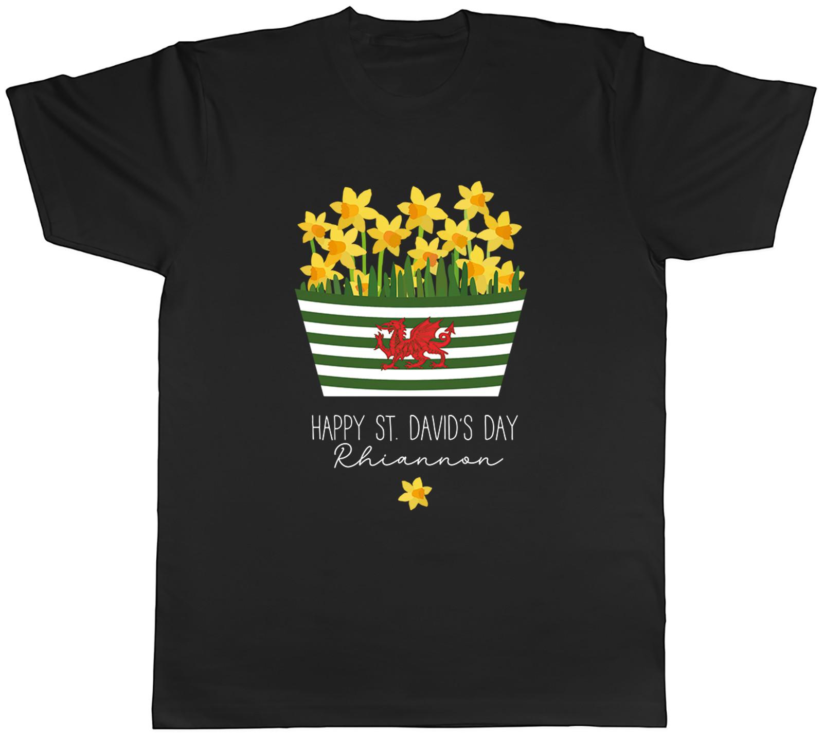 Personalised Happy St David s Day Mens T-Shirt Daffodils Basket Welsh Tee Gift L