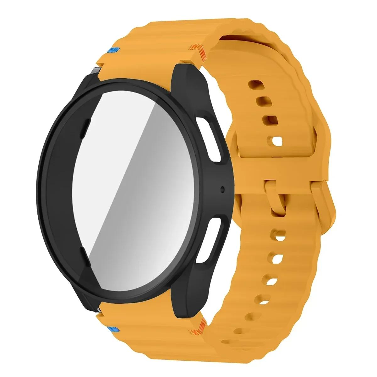 

Чохол+Ремінець для Samsung Galaxy Watch 7 6 5 4 40мм 44мм Силіконовий Браслет Ремінець Загартоване Скло Захисна Плівка для Екрану Бампер Чохол Galaxy Watch 6 44mm