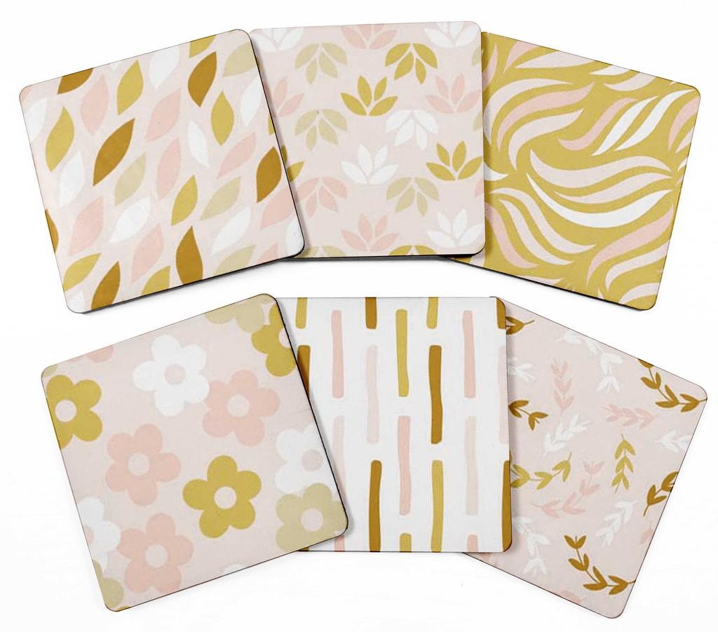 Inkdotpot Set of 6 Drink Coasters Decorative Non,Slip Cork Base 4-inch Square Printed Coasters Easy Clean