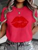 Red Lip Print Pattern Sexy Lips Design Suitable for Printed Decoration Print Crewneck Shortsleeve Tshirt Unisexs Comfortable