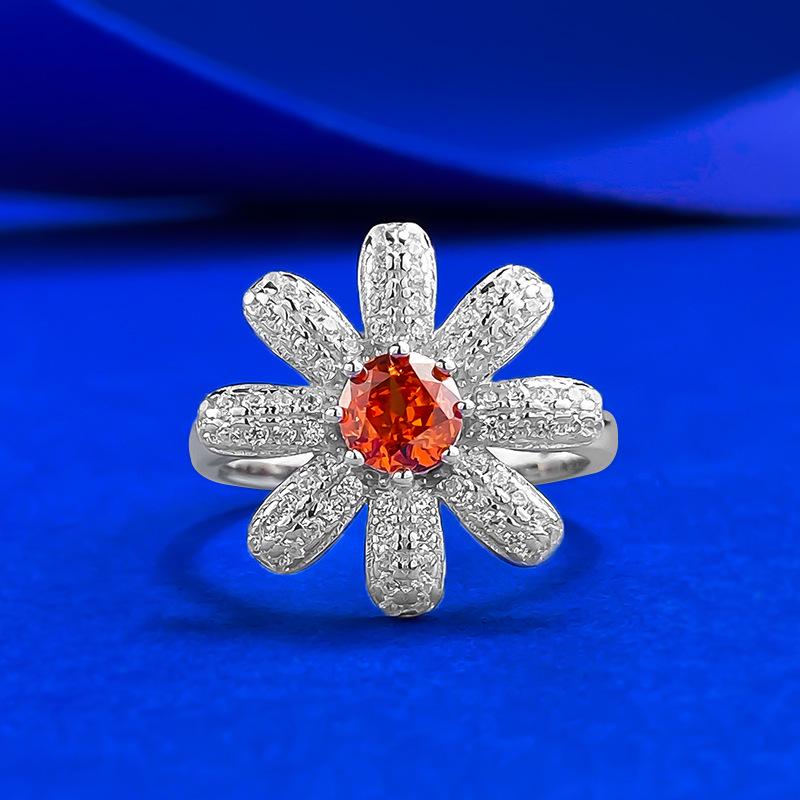 

SS925 Silver Fanta Orange Daisy Flower Ring - 5.0mm Round Gem, Elegant Commuter Style Size 8